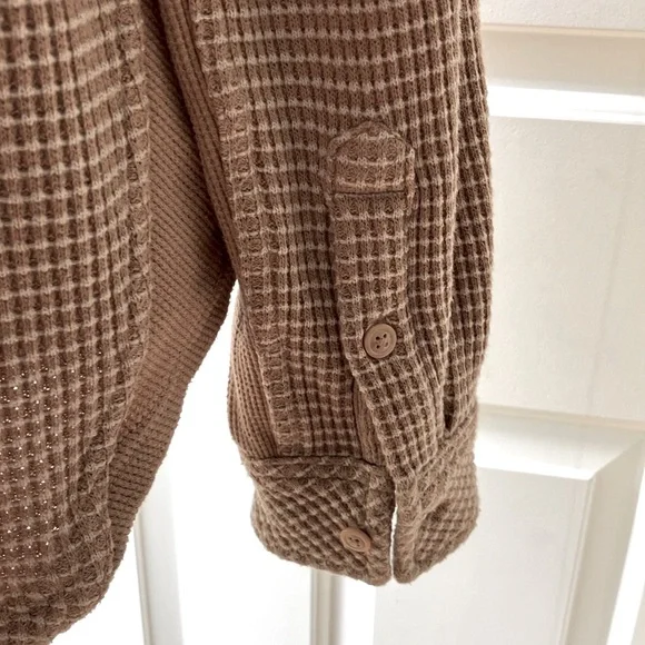 Aerie Women’s Textured Waffle Shirt Long Sleeve Brown & Cream Size Oversized XXS - Picture 11 of 16